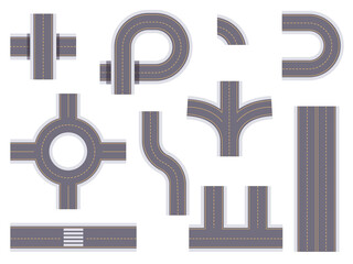 Fototapeta premium Road set above view isolated set collection. Vector cartoon design element illustration