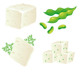 Tofu cheese isolated set. Vector flat graphic design element illustration