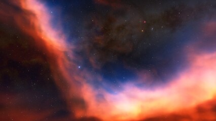 Obraz premium red-violet nebula in outer space, horsehead nebula, unusual colorful nebula in a distant galaxy, red nebula 3d render 
