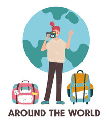 Travel around the world composition. Vector flat cartoon graphic design illustration