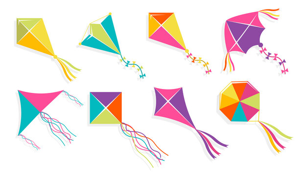 Set of different kites isolated. vector illustration icon