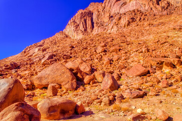 Fototapeta premium Rocky environment at Sinai peninsula during hot summer day.