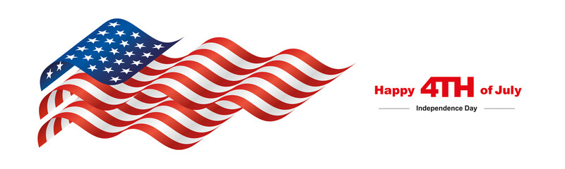 Happy Independence Day 4th of July USA abstract modern wavy flag ribbon white background greeting card