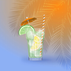 Summer cocktail in sunset background 1x1