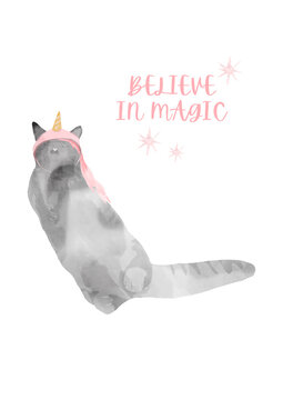 Magic unicorn cat - catcorn, kittycorn, kitty, pink, rainbow, believe in magic, magical