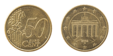 European Union 50 fifty cents copper aluminum alloy coin made in Karlsruhe Germany image...