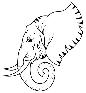 The elephant's head is drawn with lines. Coloring page of an elephant with big ears.