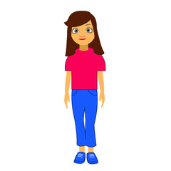 Fototapeta premium Woman сute cartoon character, female. Vector illustration cartoon woman sign, emblem isolated on white background, Flat style for graphic and web design, logo. Vector illustration on white background.