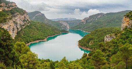 Fototapeta premium Montrebei gorge over Canelles reservoir , Catalonia, Spain.