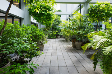 Modern hotel with beautiful garden inside,Eco-friendly.