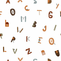 Children's pattern of letters in the style of doodles. Vector illustration for your design.