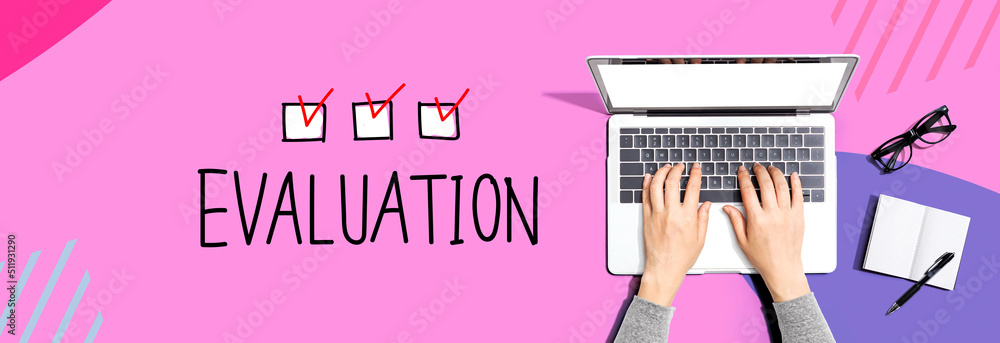 Poster evaluation with person using a laptop computer