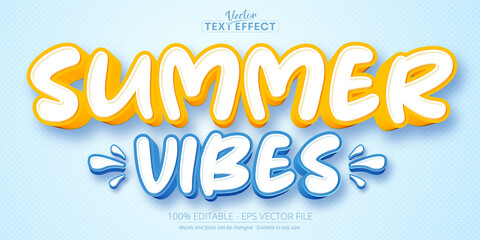Cartoon text effect, editable summer vibes text and comic text style
