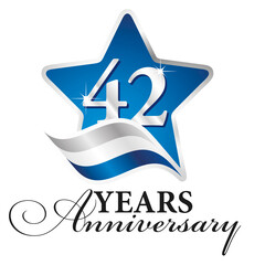 Obraz premium 42 years anniversary isolated blue star silver white blue flag ribbon logo icon
