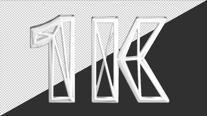 3D Banner with 1K Followers. Thank you for subscribe. White text. 3d rendering grid text.