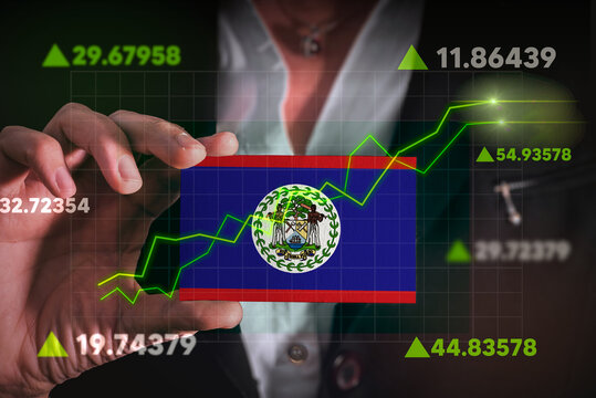 Graph growing up in Front Of Belize Flag. business state growing up concept. 