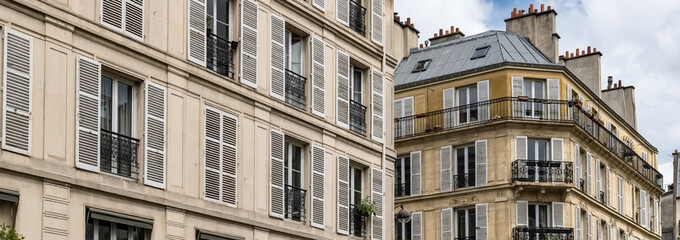 Paris, typical buildings in the Marais, in the center of the french capital
