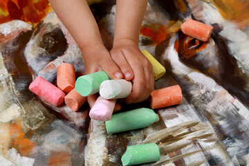 multicolored chalk for creativity and drawing