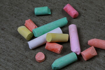 multicolored chalk for creativity and drawing
