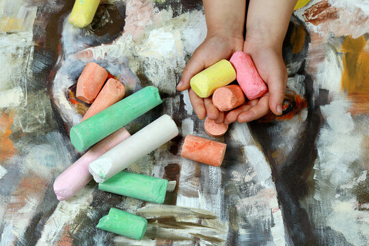 multicolored chalk for creativity and drawing