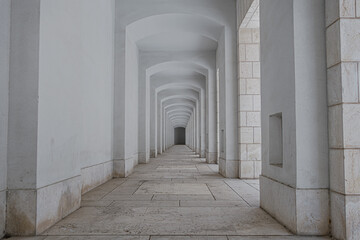 perspective view of corridor in an old stone building