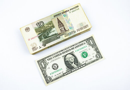 Rubles and dollars on a white background isolate