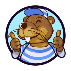 cute beaver with thumbs up mascot vector illustration