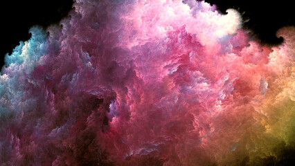 Abstract pink beautiful fractal background in the form of clouds and feathers and is suitable for use in projects of imagination, creativity and design.