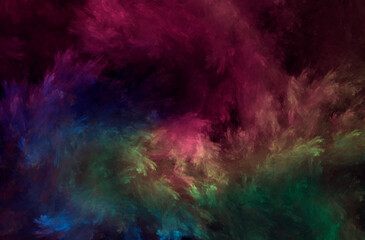 Fototapeta na wymiar Abstract fractal background with cosmic glow. Cosmic clouds in rainbow colors. Horizontal banner. Used for design and creativity, for screensavers.