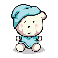 vector illustration of cute teddy bear mascot wearing sleepwear