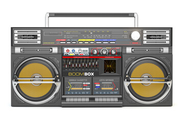 Retro boombox ghetto blaster , radio and audio tape recorder isolated on white. - obrazy, fototapety, plakaty