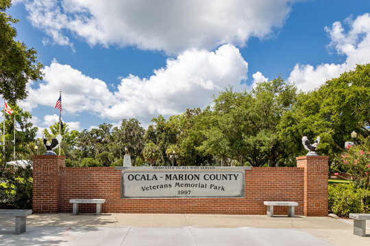 Ocala, FL; 06/09/2022; Photo of an entrance to the Veteran's Memorial Park in Ocala Florida on a sunny day