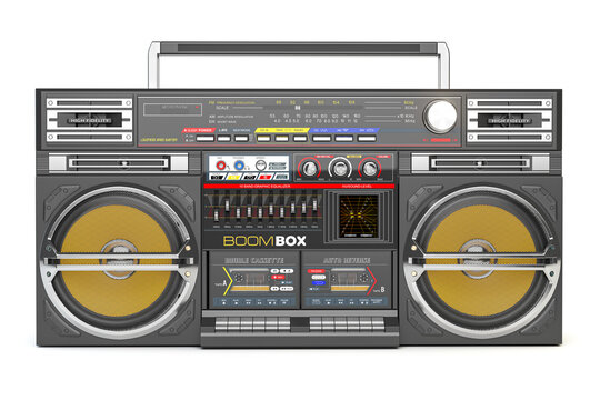 Retro boombox ghetto blaster , radio and audio tape recorder isolated on white.