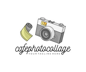 Retro photo camera, film, logo design. Photographing, photography and photo studio, vector design and illustration