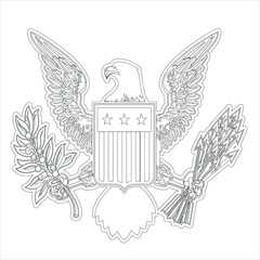 An eagle cartoon character , American Independence Day Coloring Page for kids and adults Symbols of Fourth of July.