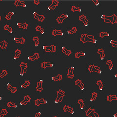 Line Bottle of olive oil icon isolated seamless pattern on black background. Jug with olive oil icon. Vector