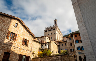 Fototapeta na wymiar View of the medieval city centre of Gubbio (Umbria Region, central Italy). Is world famous as one of the city were lived St. Francis (Christian Italy’s Saint Patron). 