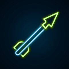 Glowing neon line Medieval arrow icon isolated on black background. Medieval weapon. Colorful outline concept. Vector