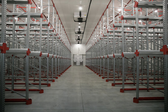 Inside the spare room With shelves prepared for storing auto spare parts, spare room, Factory warehouse spare parts.