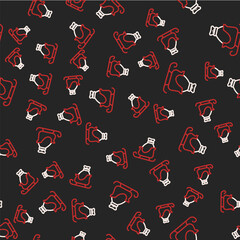 Line Christmas santa claus sleigh with sack bag icon isolated seamless pattern on black background. Merry Christmas and Happy New Year. Vector