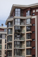 Cities of Ukraine after the Russian occupation. Destroyed buildings on the streets. Broken, shelled windows. Buildings after being hit by missiles.