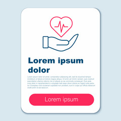 Line Life insurance in hand icon isolated on grey background. Security, safety, protection, protect concept. Colorful outline concept. Vector