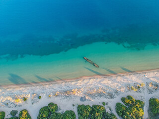 Panoramic aerial view over the shipwreck in Divari beach near Navarino bay, Gialova. It is one of...