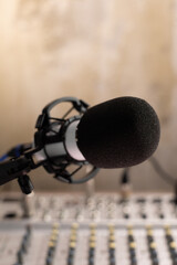 Microphone in record studio. Music concept with sound mixer