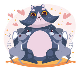 Cat and mouse characters best friends composition. Vector flat cartoon graphic design illustration
