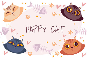 Happy cute smiling cats characters background banner poster cover illustration composition