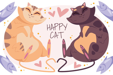 Happy cute smiling cats characters background banner poster cover illustration composition
