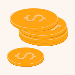Money. Dollar coins, cents. Cash. Flat style, isolated vector illustration