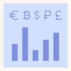 Currency growth chart. The increase and decrease in the exchange rate of various currencies (dollar, euro, ruble, pound). Isolated vector illustration