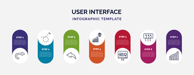 infographic template with icons and 7 options or steps. infographic for user interface concept. included curved right arrow, curly dotted arrow, back drawn arrow, incentive, online gambling, rear